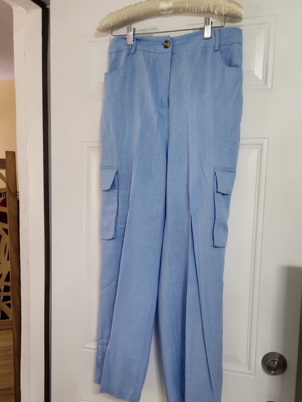 Light Blue Wide-Leg Cargo Trousers
